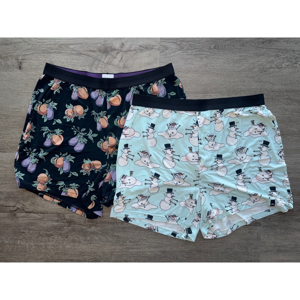 MeUndies Men's Boxer Brief Set of 2, Large Snowman Eggplant
